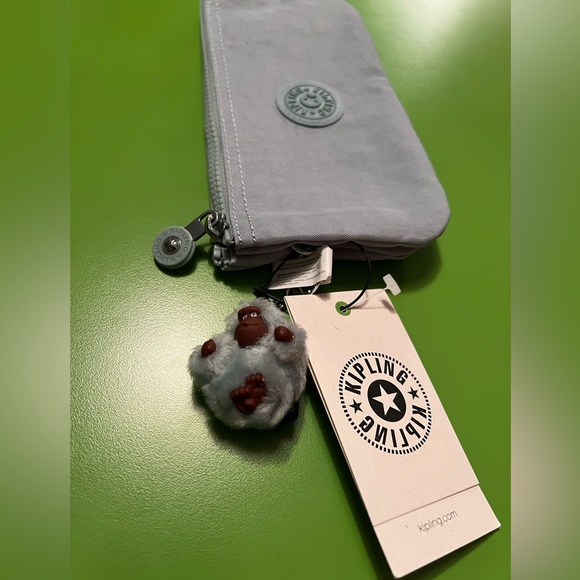 KIPLING Green Barto East West Zipper top Pouch cosmetic bag makeup organizer New - Picture 4 of 6